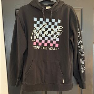 Vans Black Hoodie with Blue and Pink Checkered Design